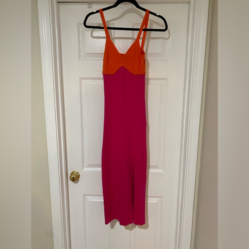 Lulus Magenta and Orange Knit Color Block Midi Dress
